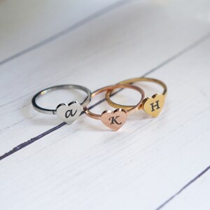 Personalized Heart Ring: Engraved Initial Stacking Ring