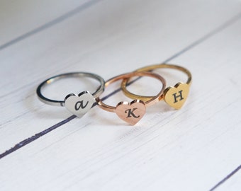 Heart Ring Personalized Ring Monogram Engraved Ring Stacking Ring Dainty Heart Ring Gift for Women Stackable Ring Initial Ring for Girls