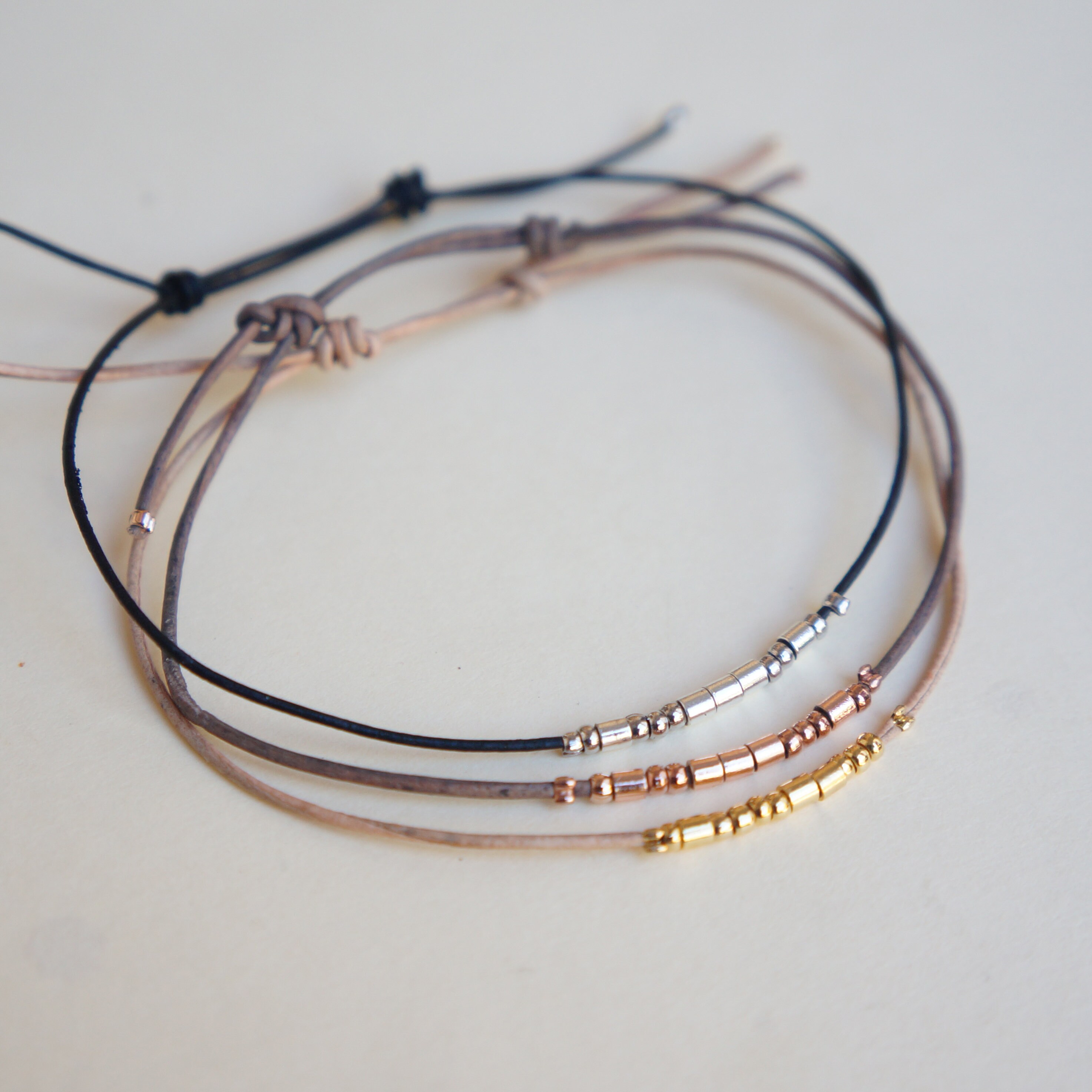 Beaded Leather Bracelet Morse Code Bracelet CUSTOM Best Friend Gift H…
