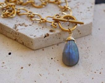 Labradorite Necklace Gold Chain, Gemstone Pendant, Healing Crystal Necklace