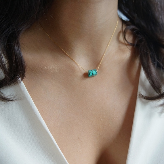 Raw Crystal Necklace Natural Sea Green Turquoise Necklace Rough