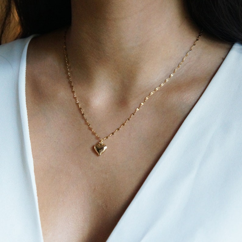 Dainty Heart Necklace Gold Heart Love Necklace Puffy Heart Necklace Dainty Gift Idea for Women Girl Best Friend image 5