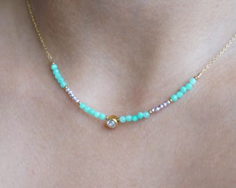 Collar de oro delicado, collar de cristal, piedras preciosas naturales, joyería delicada, minimalista, regalo para ella
