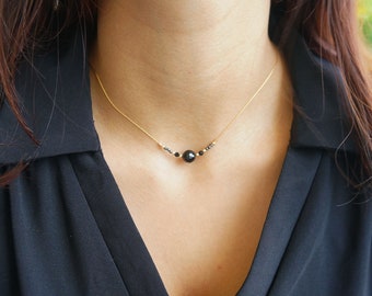 Black Tourmaline Necklace Protection Necklace Powerful Tourmaline Beaded Necklace Delicate Chain Thread 14kt Gold Filled Necklace Gift