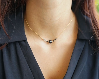 Black Tourmaline Necklace Protection Necklace Powerful Tourmaline Beaded Necklace Delicate Chain Thread 14kt Gold Filled Necklace Gift