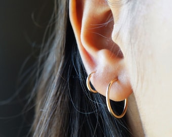 14kt Gold Filled Tiny Hoop Earrings: Minimalist Sleeper Hoops