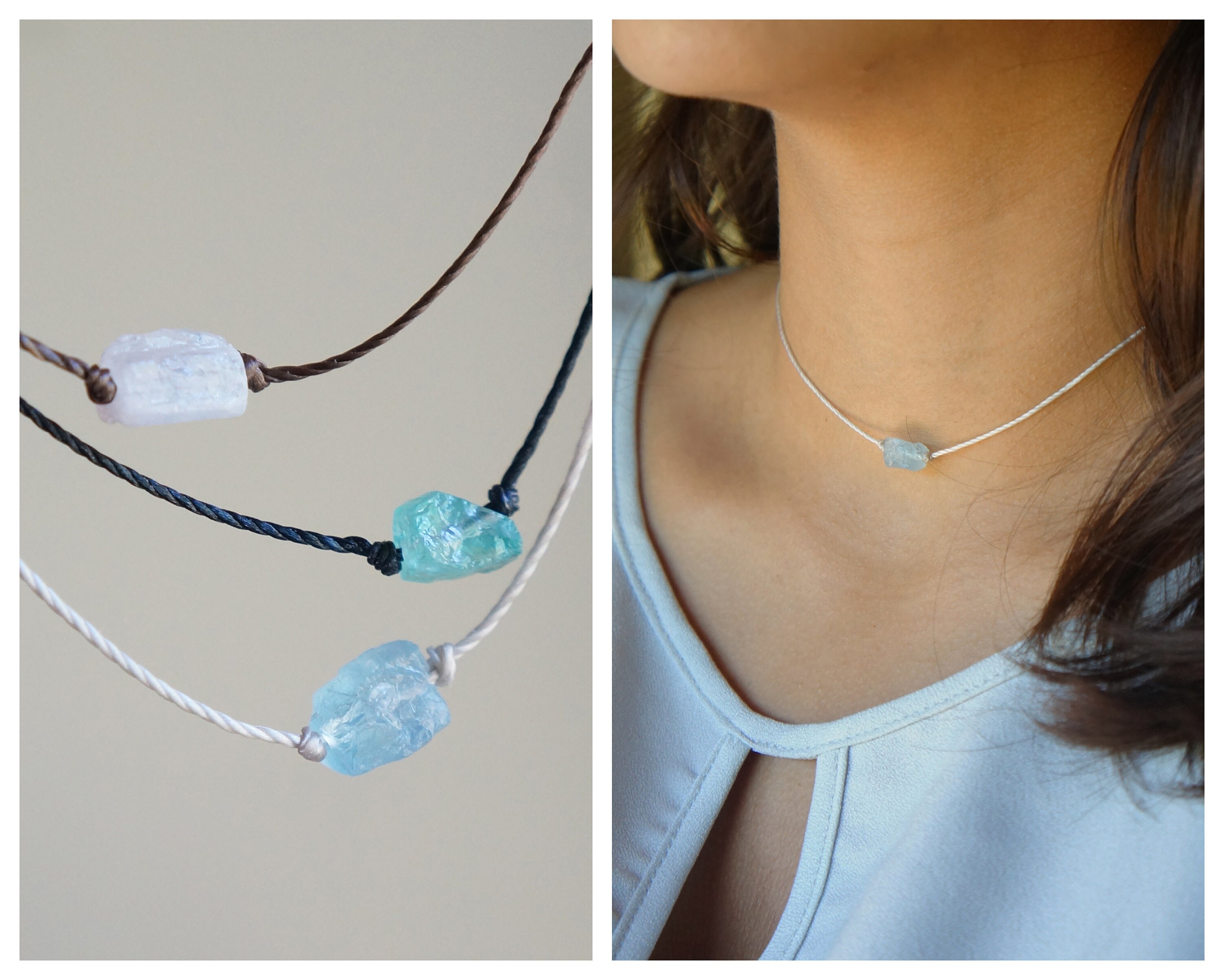 Raw Crystal Choker Natural Stones Healing Necklace Adjustable Cord Ne…