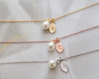Tiny Pearl Necklace Personalized Initial Necklace Ready to Gift Bridesmaid Dainty Gift Idea for Her Friendship Necklace Charm Necklace