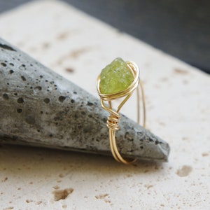 Raw Peridot Ring: August Birthstone, Sterling Silver or Gold