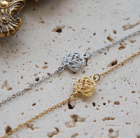 Dainty Rose Bracelet: Silver Flower Chain, Minimalist Jewelry