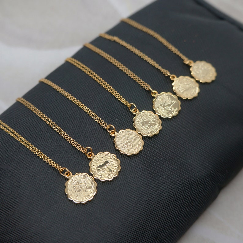 Coin Necklace Coin Zodiac Necklace Charm Necklace Virgo Etsy