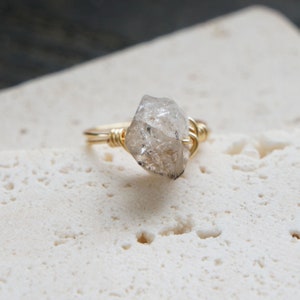 Raw Herkimer Diamond Ring: 14kt Gold Fill Wire, Handmade