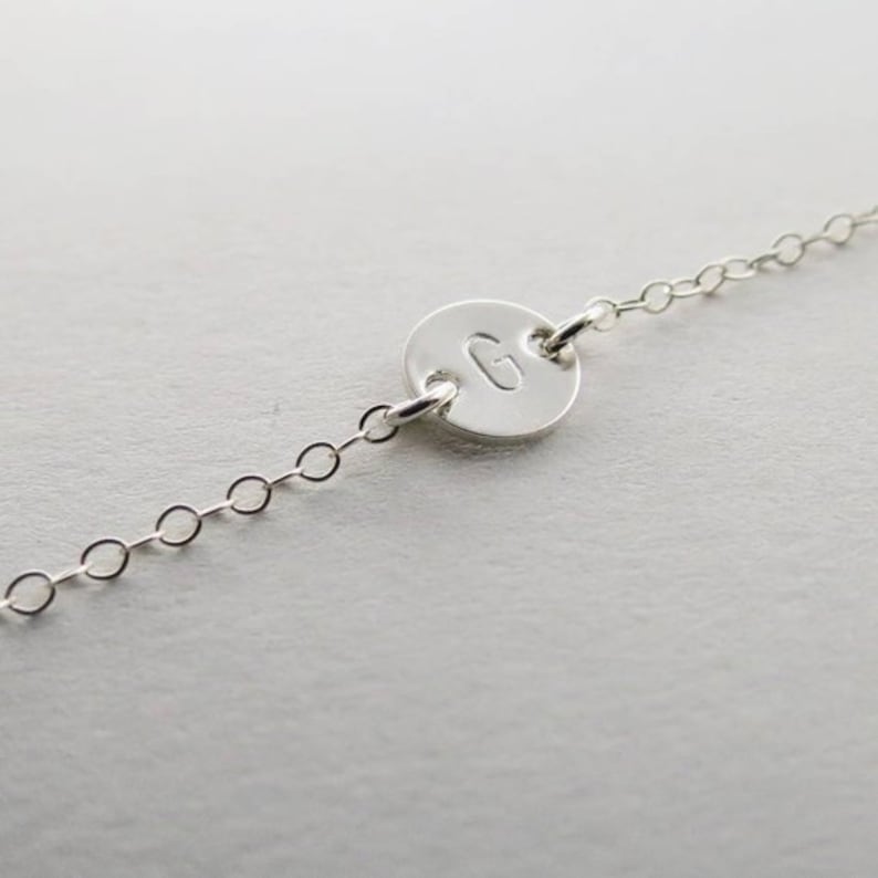 Tiny Sterling Silver Bracelet Personalized Dainty Bracelet Gift Tiny Disc Friendship Bracelet Gift for Mom Initial Silver Bracelet