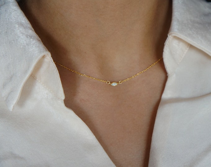 Tiny Opal Charm Necklace: Dainty Gold Layering Necklace