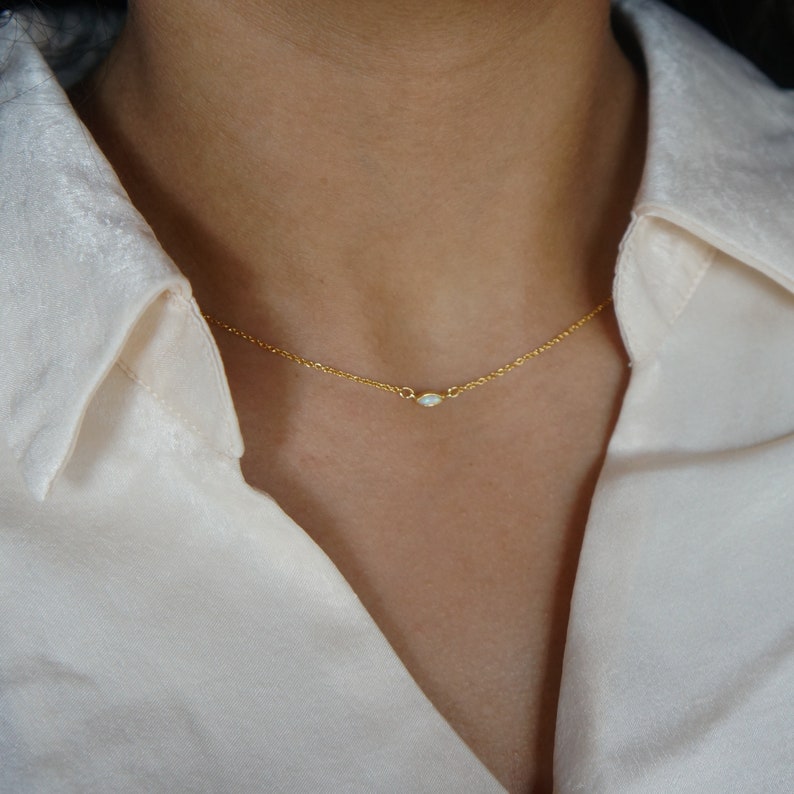 Tiny Opal Necklace Charm Necklace Minimalist Necklace Layering Necklace Gift Simple Dainty Gold Necklace for Women Tiny Necklace Choker image 1
