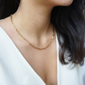 Gold Paper Clip Chain Necklace: Stainless Steel Link Choker