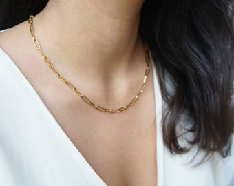Gold Paper Clip Chain Necklace: Stainless Steel Link Choker