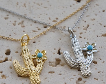 Collar de cactus: dije de plata o oro, joyería vegetal bohemia