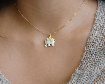Collar con dije de elefante pequeño blanco, collar de buena suerte