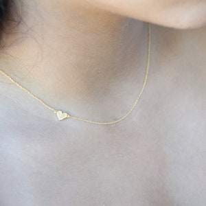 Tiny Gold Heart Necklace, Initial Pendant, Personalized Jewelry, Dainty Gift, Minimalist, Gift for Her, Layering Necklace, Gift for Women