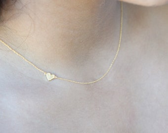 Tiny Gold Heart Necklace, Initial Pendant, Personalized Jewelry, Dainty Gift, Minimalist, Gift for Her, Layering Necklace, Gift for Women