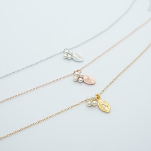 Tiny Pearl Charm Necklace Custom Initial Leaf Necklace Minimalist Necklace Bridesmaids Bridal Shower Gift Idea for Girls Layering Necklace