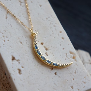 Gold Moon Pendant Necklace with Crystals, Lunar Necklace, Celestial Jewelry, Moon Lover Gift, Statement Necklace, Gift for Woman, Moon