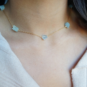 Aquamarine Choker Necklace Rough Gemstone Necklace March Birthstone Gift Crystal Necklace Stone Choker