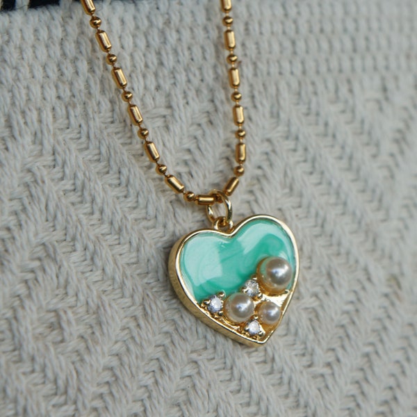 Gold Heart Beach Necklace, Summer Fun Jewelry, Delicate Pendant, Gift For Her, Dainty Pendant, Gift For Her, Fun Accessory