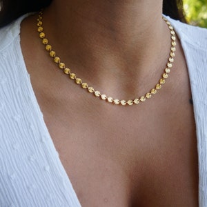 Disc Chain Necklace Shiny Gold Chain Layer Chain Tiny Discs Dainty Necklace Waterproof Chain Minimalist Aesthetic Chain for Woman