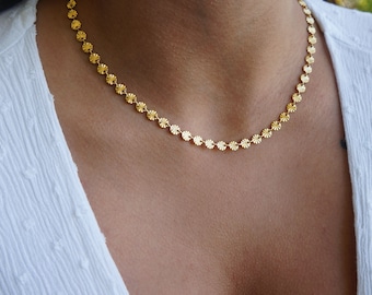 Dainty Gold Disc Chain Necklace: Minimalist Layering Necklace