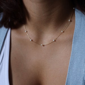 Tiny Pearls Necklace Delicate Classic Genuine Pearl Necklace Jewelry for Woman June Birthstone Dainty Layering Necklace UDCH image 1