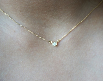 Tiny CZ Crystal Necklace, Minimalist Dainty Layering Necklace