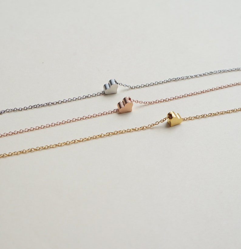 Dainty Necklace Tiny Heart Minimalist Heart Necklace Tiny Hand Stamped Initial CUSTOM Gift Friendship Necklace Bridesmaid Gift Tiny Necklace image 3