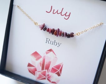 Delicate Ruby Necklace Raw Dainty Gemstone Necklace 14kt Gold Fill/Sterling Silver Optional July Birthstone Personalized Necklace for Mom
