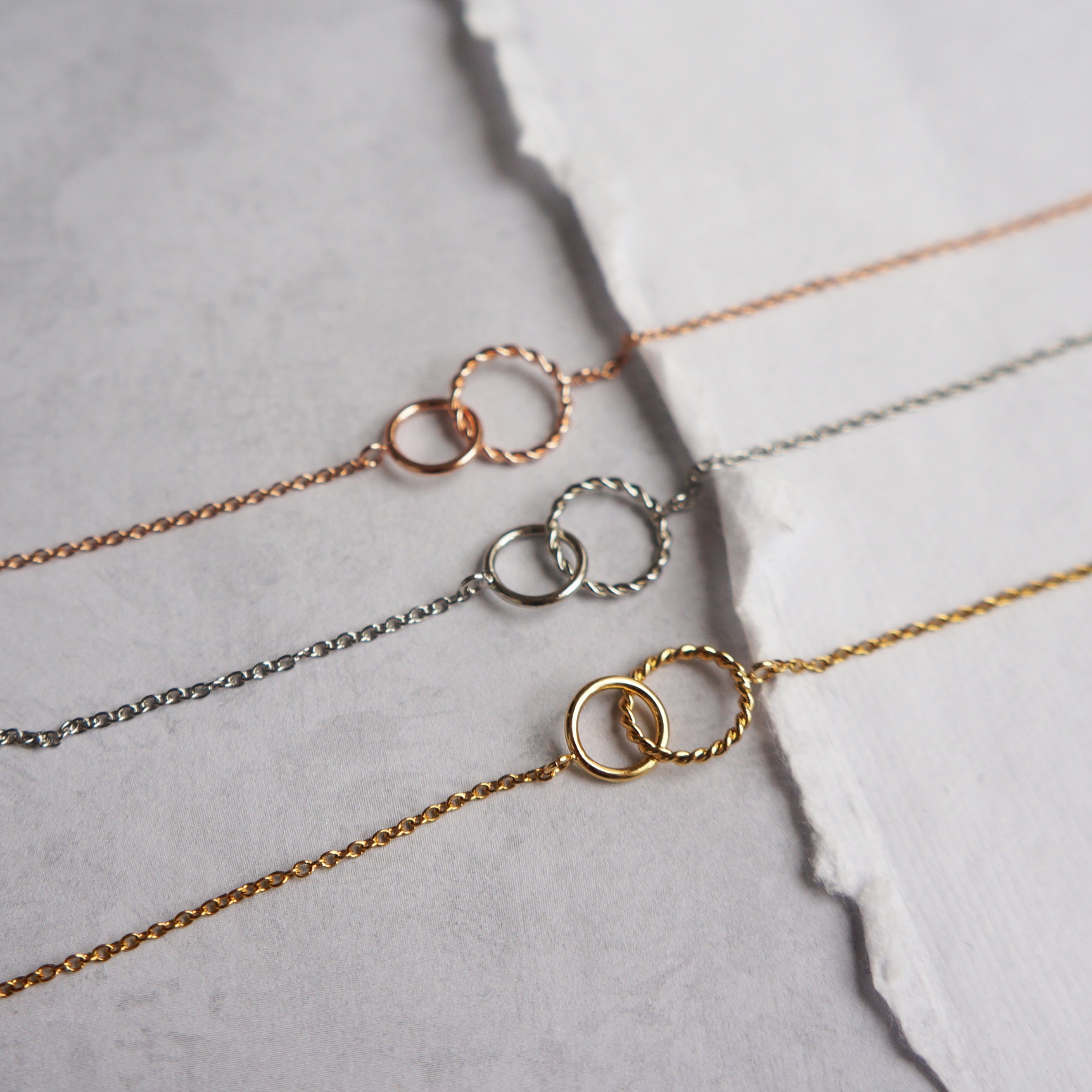 Gifts for 15 Year Old Girls Necklace, Multiple Styles, 2 Interlocking Circles (1) / Rose Gold