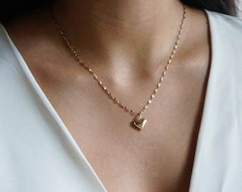 Dainty Heart Necklace Gold Heart Love Necklace Puffy Heart Necklace Dainty Gift Idea for Women Girl Best Friend