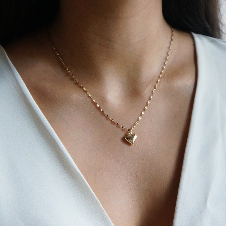 Dainty Heart Necklace Gold Heart Love Necklace Puffy Heart Necklace Dainty Gift Idea for Women Girl Best Friend image 1