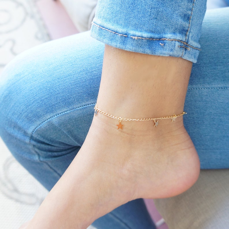 Dainty Gold Tiny Stars Anklet Minimalist Chain Anklet Bracelet image 0