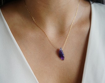 Raw Crystal Necklace Amethyst Necklace February Birthstone Rough Stone Layering Necklace Natural Amethyst Stone Pendant