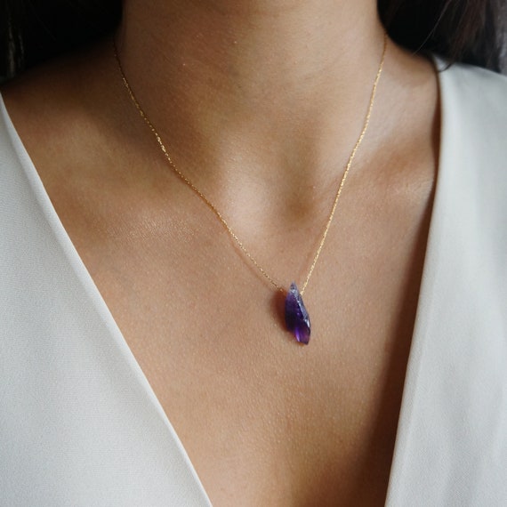 Raw Crystal Necklace Amethyst Necklace February Birthstone Rough
