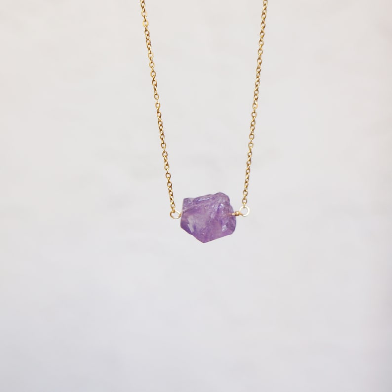 Raw Crystal Necklace Amethyst Necklace February Birthstone Large Rough Stone Layering Necklace Natural Amethyst Pendant image 9