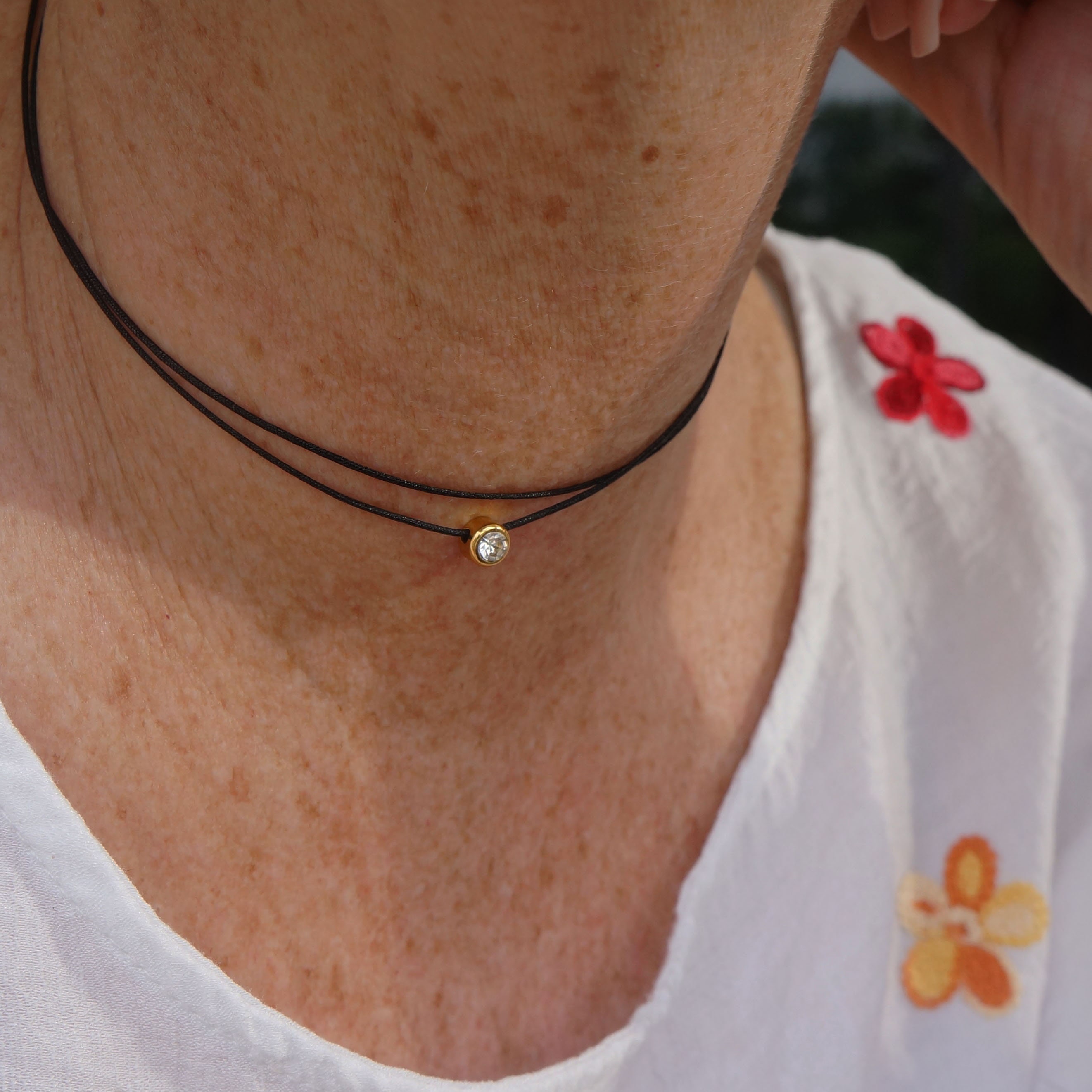 Birthstone Crystal Cord Choker: Dainty Boho Necklace, Adjustable