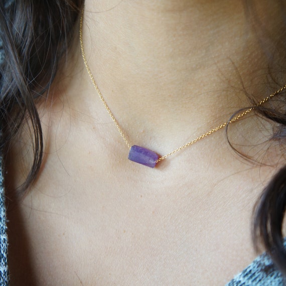 Raw Amethyst Necklace: February Birthstone, Crystal Quartz Protection
