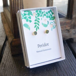 Tiny Raw Green Peridot Studs with Card Perfect Gift Idea Genuine Peridot Gemstone Earring for Her Mothers Day Bridal Earrings