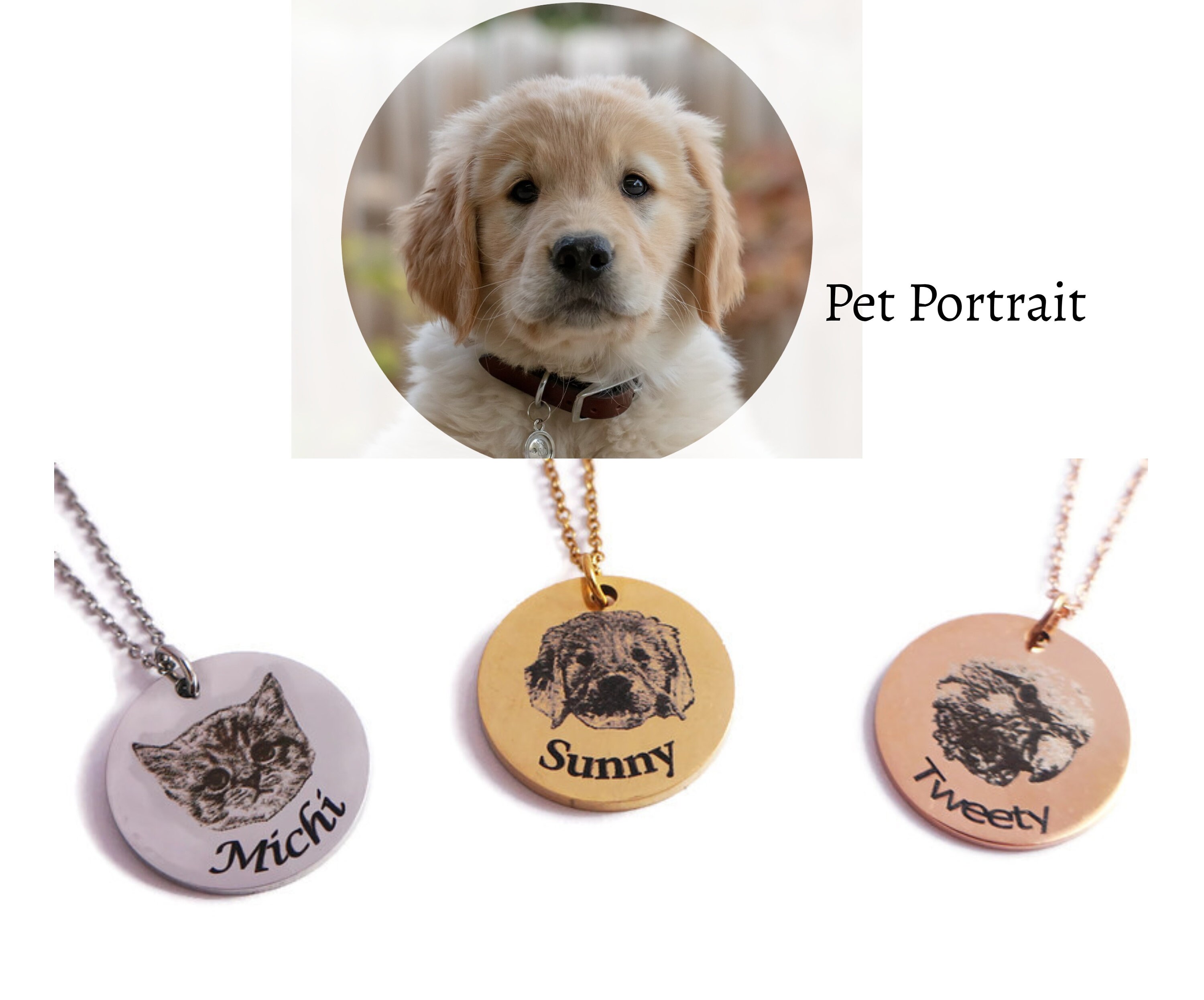 Pet Photo Necklace Personalized Pet Portrait Necklace Pet Etsy