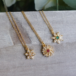 Delicate Gold Flower Necklace, CZ Crystal Sparkle, Gift For Her, Floral Jewelry, Dainty Charm, Elegant Floral Jewelry, Birthday Gift