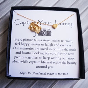 Camera Personalized Necklace Gold Charm Necklace Camera Necklace Best Friend Gift Silver Necklace Graduation Gift Custom Heart Necklace image 1