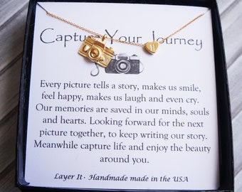 Camera Personalized Necklace Gold Charm Necklace Camera Necklace Best Friend Gift Silver Necklace Graduation Gift Custom Heart Necklace