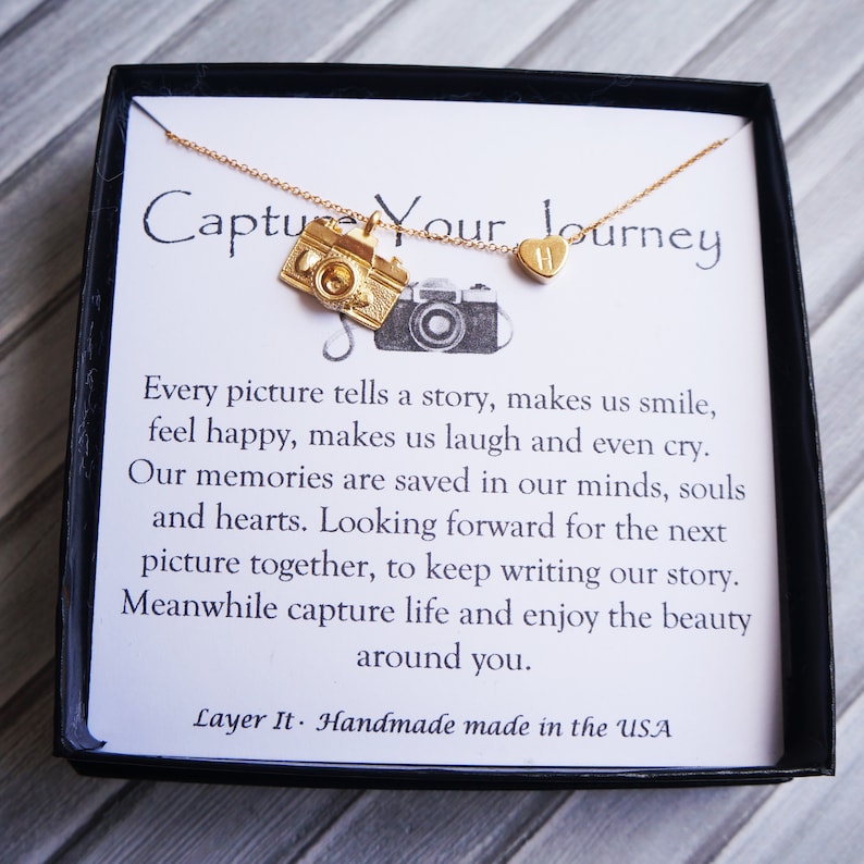 Camera Personalized Necklace Gold Charm Necklace Camera Necklace Best Friend Gift Silver Necklace Graduation Gift Custom Heart Necklace image 1